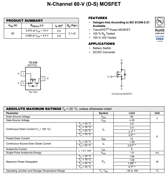 SI2308DS-T1-GE3參數(shù) SI2308DS-T1-GE3參數(shù)
