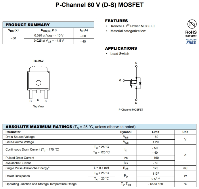 SUD50P06-15L-GE3參數(shù) SUD50P06-15L-GE3參數(shù)