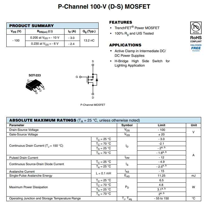 IRFL9110TRPBF參數(shù) IRFL9110TRPBF參數(shù)