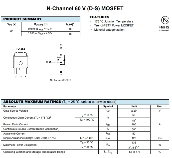 SUD50N06-09L-E3參數(shù)