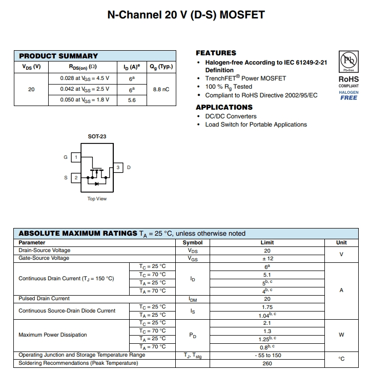 SI2302CDS-T1-GE3參數(shù) SI2302CDS-T1-GE3參數(shù)