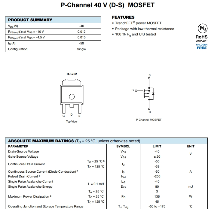 SUD50P04-08-GE3參數(shù)