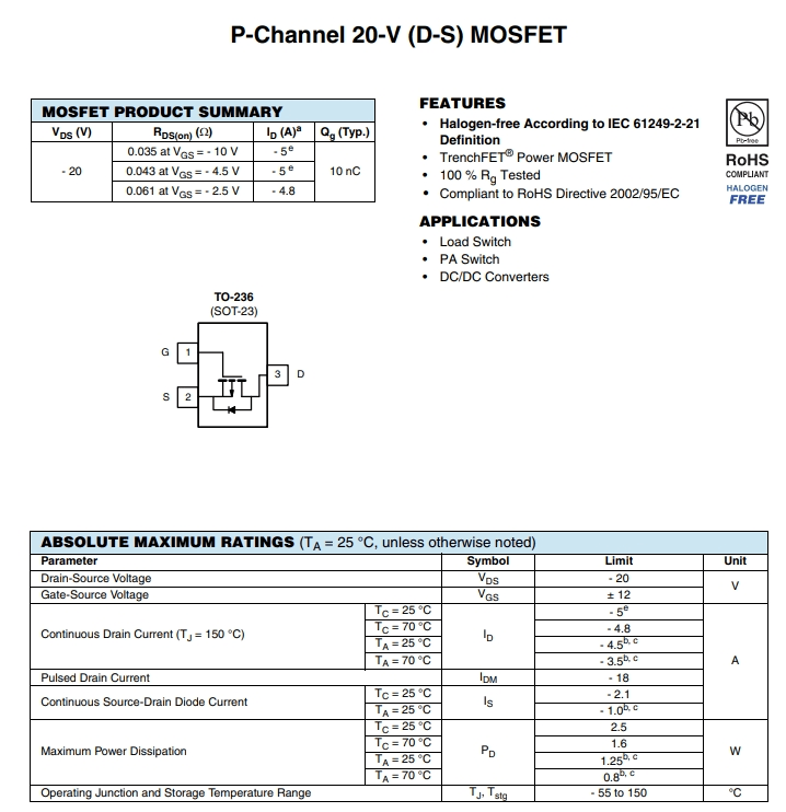 SI2301ADS-T1-GE3參數(shù) SI2301ADS-T1-GE3參數(shù)