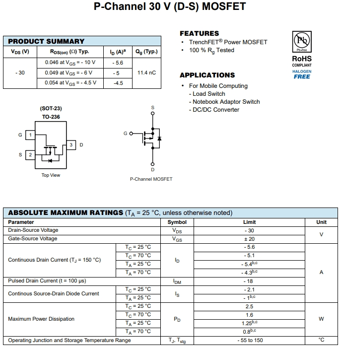 SI2343CDS-T1-GE3參數(shù)