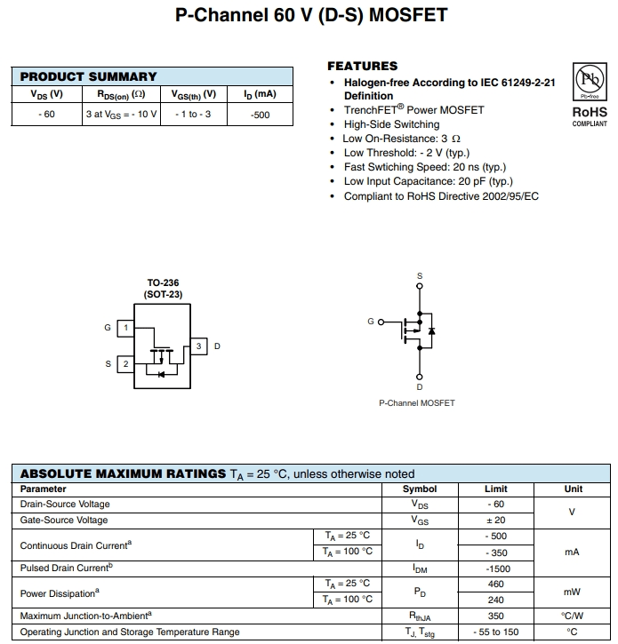BSS84LT1G參數(shù)
