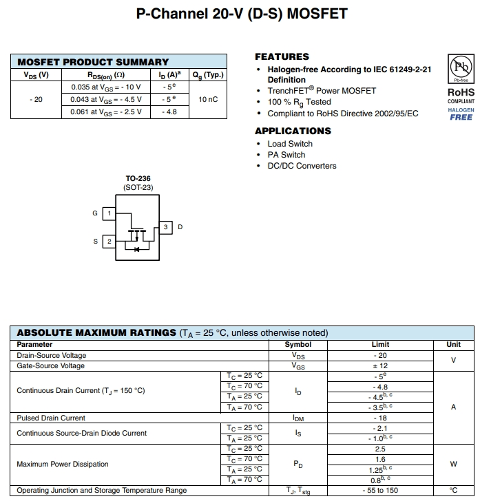 SI2333CDS-T1-GE3參數(shù)