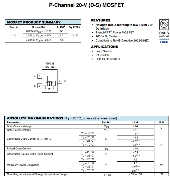 SI2333DS-T1-GE3參數(shù)
